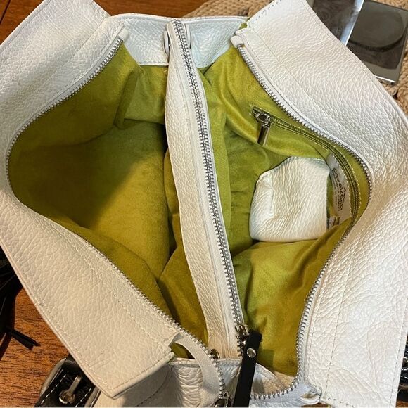 Cavalcanti Soft Leather Italian Shoulder Bag Purse With Black Tassels Off White - Picture 10 of 16